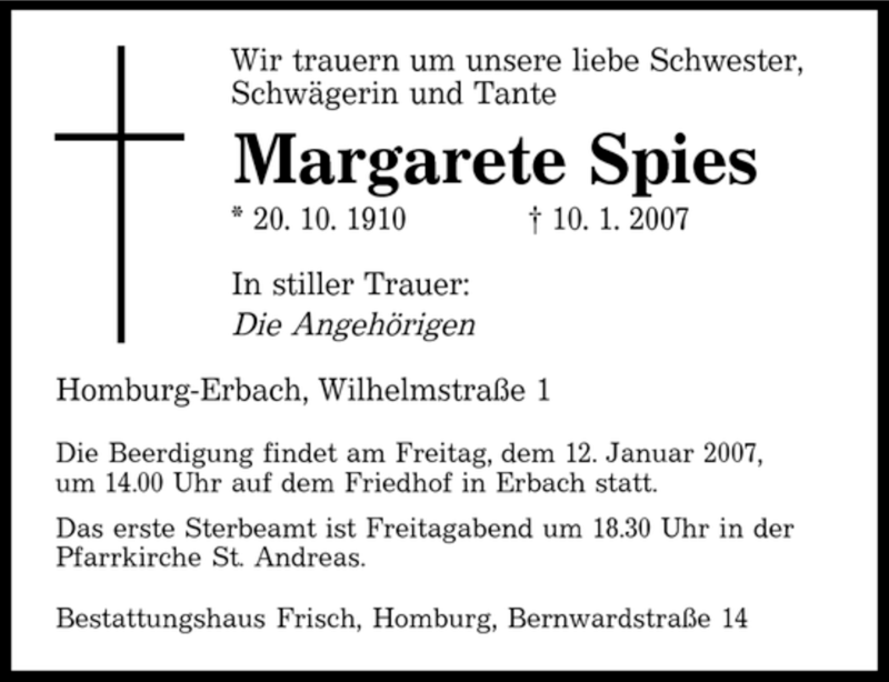 Traueranzeigen Von Margarete Spies Saarbruecker Zeitung Trauer De