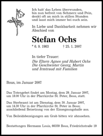 Traueranzeigen Von Stefan Ochs Saarbruecker Zeitung Trauer De