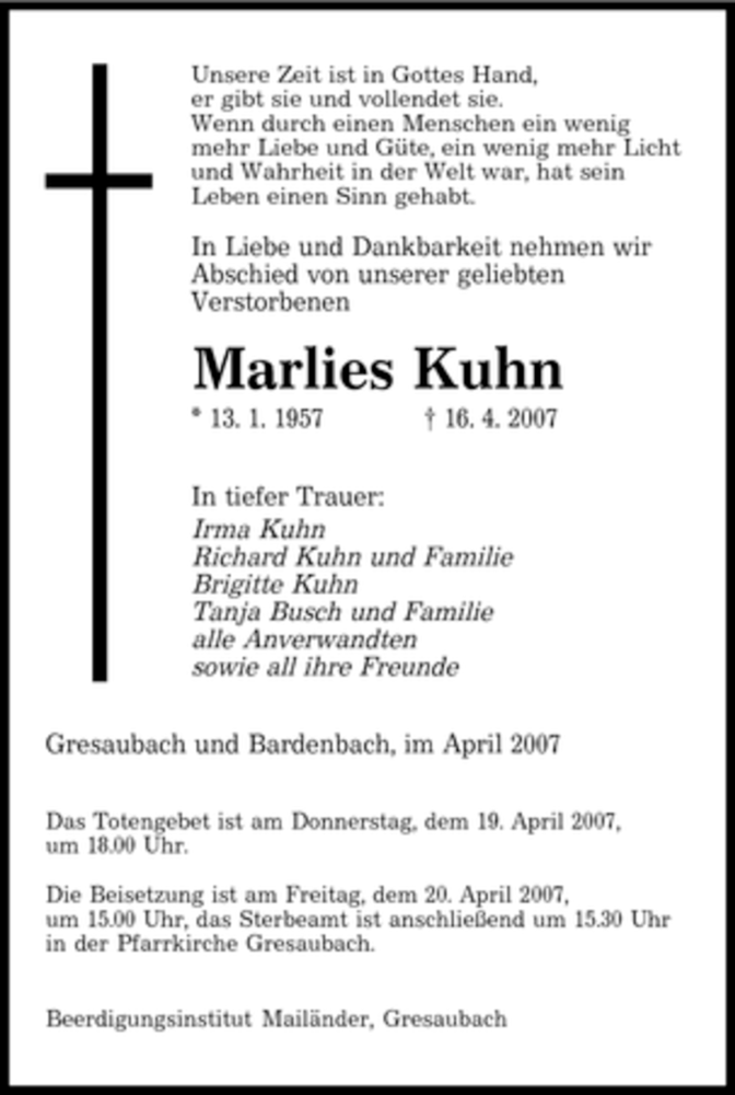 Traueranzeigen Von Marlies Kuhn Saarbruecker Zeitung Trauer De