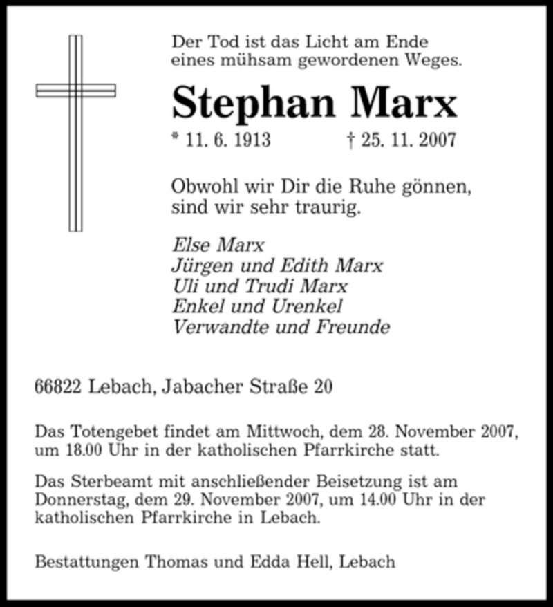 Traueranzeigen Von Stephan Marx Saarbruecker Zeitung Trauer De