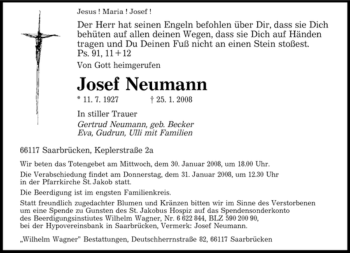 Traueranzeigen Von Josef Neumann Saarbruecker Zeitung Trauer De