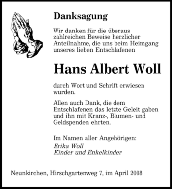 Traueranzeigen Von Hans Albert Woll Saarbruecker Zeitung Trauer De