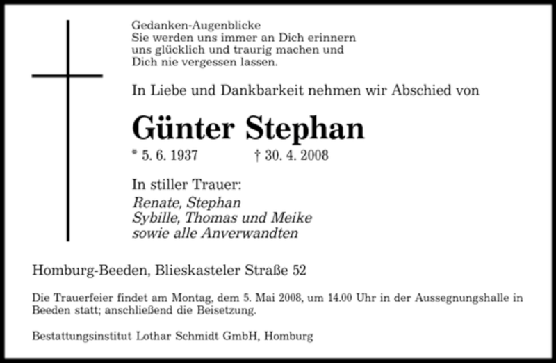 Traueranzeigen Von G Nter Stephan Saarbruecker Zeitung Trauer De