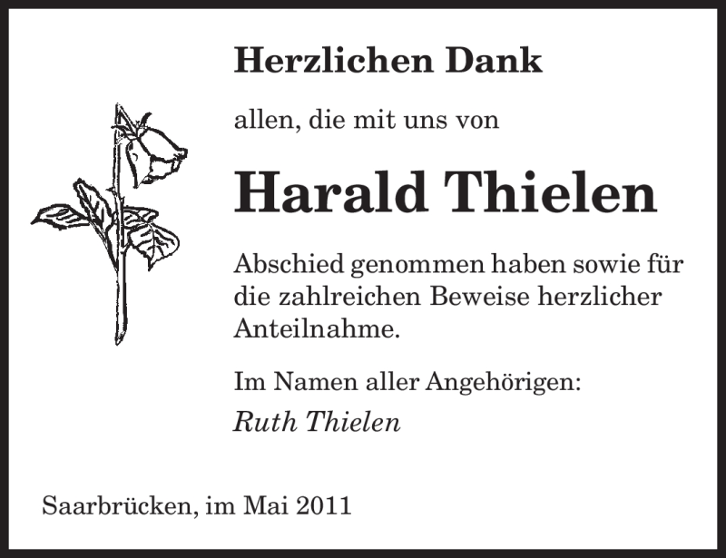 Traueranzeigen Von Harald Thielen Saarbruecker Zeitung Trauer De