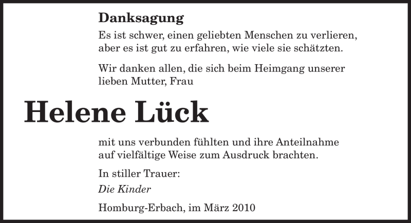 Traueranzeigen von Helene Lück Saarbruecker Zeitung Trauer de