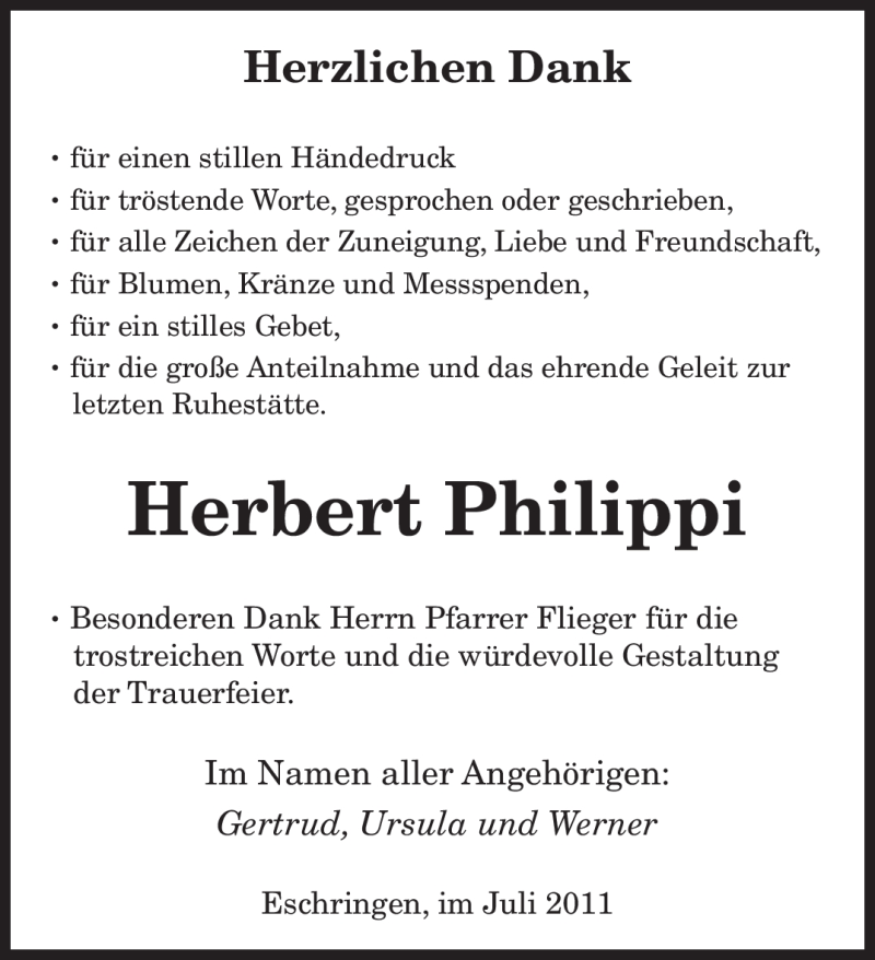 Traueranzeigen Von Herbert Philippi Saarbruecker Zeitung Trauer De