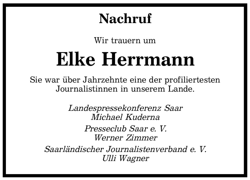  Traueranzeige für Elke Herrmann vom 03.03.2009 aus SAARBRÜCKER ZEITUNG