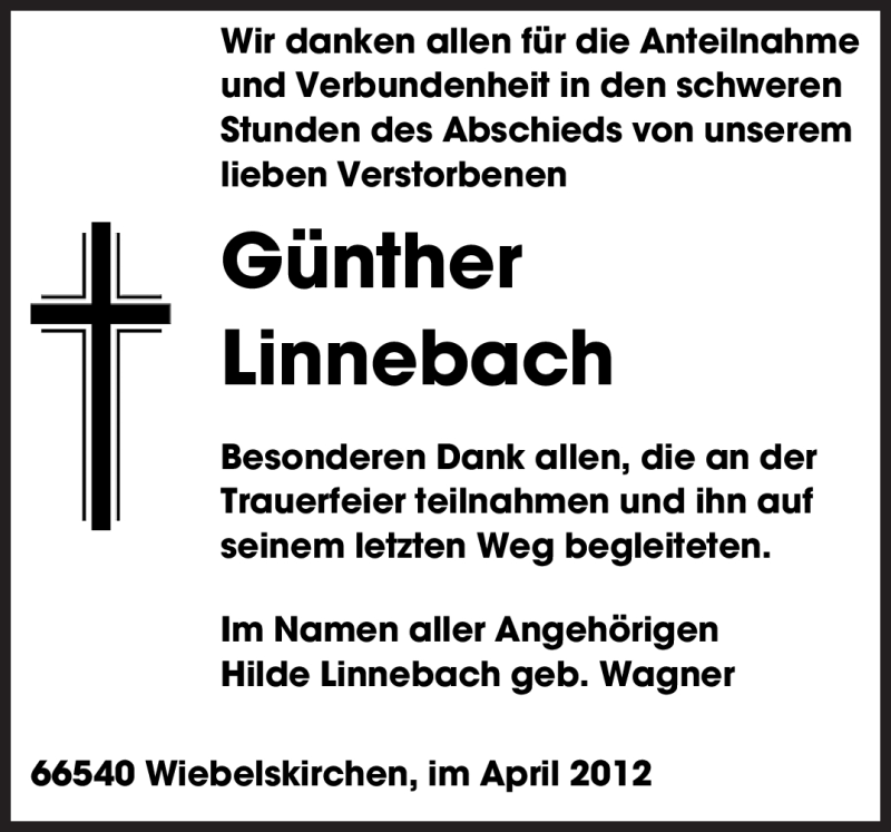 Traueranzeigen Von G Nther Linnebach Saarbruecker Zeitung Trauer De