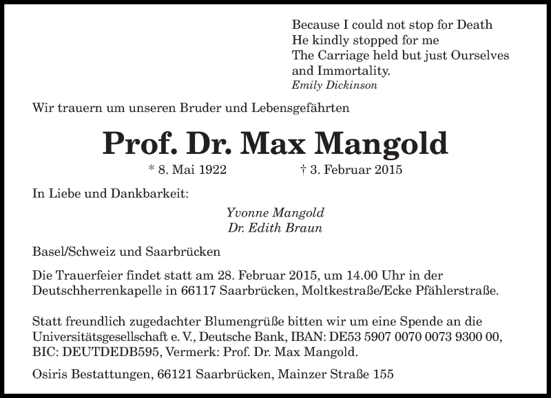 Traueranzeige für Max Mangold vom 21.02.2015 aus saarbruecker_zeitung
