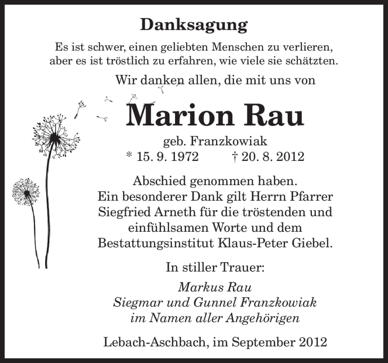 Traueranzeigen Von Marion Rau Saarbruecker Zeitung Trauer De