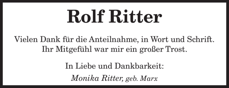 Traueranzeigen Von Rolf Ritter Saarbruecker Zeitung Trauer De