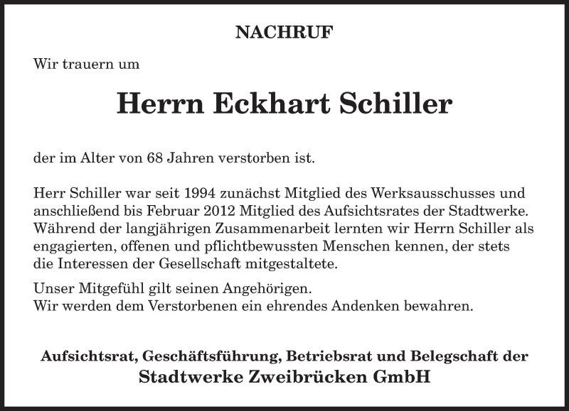  Traueranzeige für Eckhart Schiller vom 27.02.2013 aus saarbruecker_zeitung
