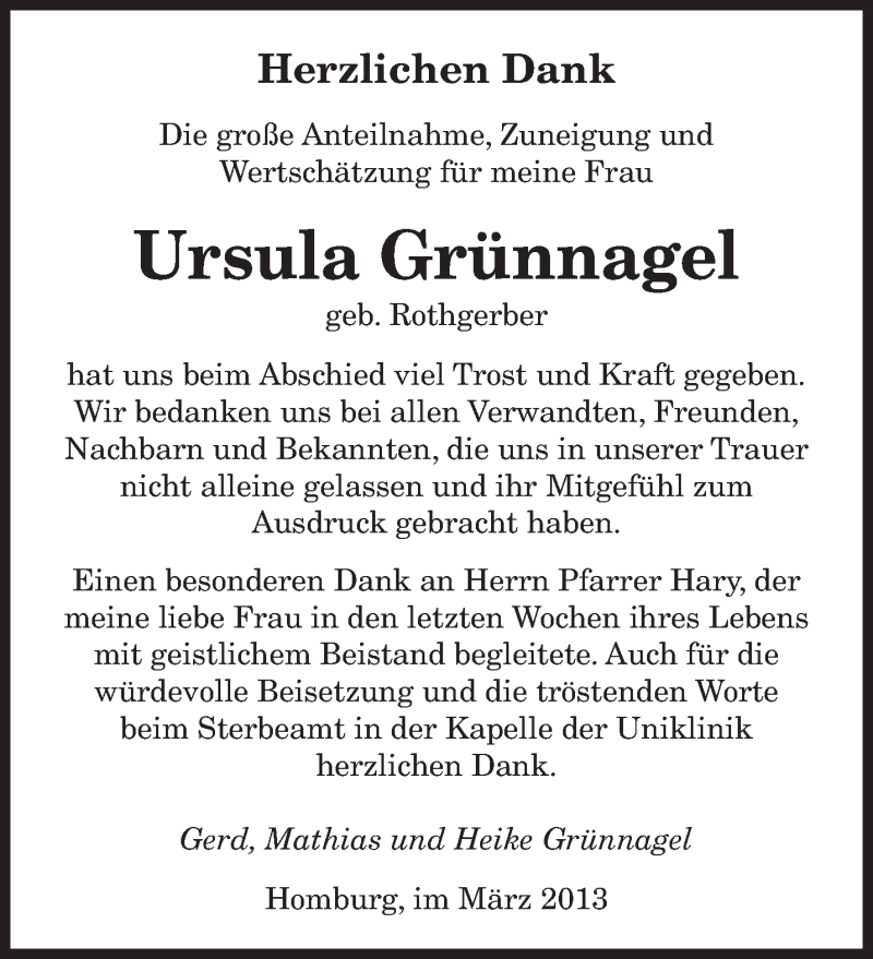 Traueranzeigen Von Ursula Gr Nnagel Saarbruecker Zeitung Trauer De