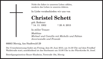 Traueranzeigen Von Christel Schett Saarbruecker Zeitung Trauer De