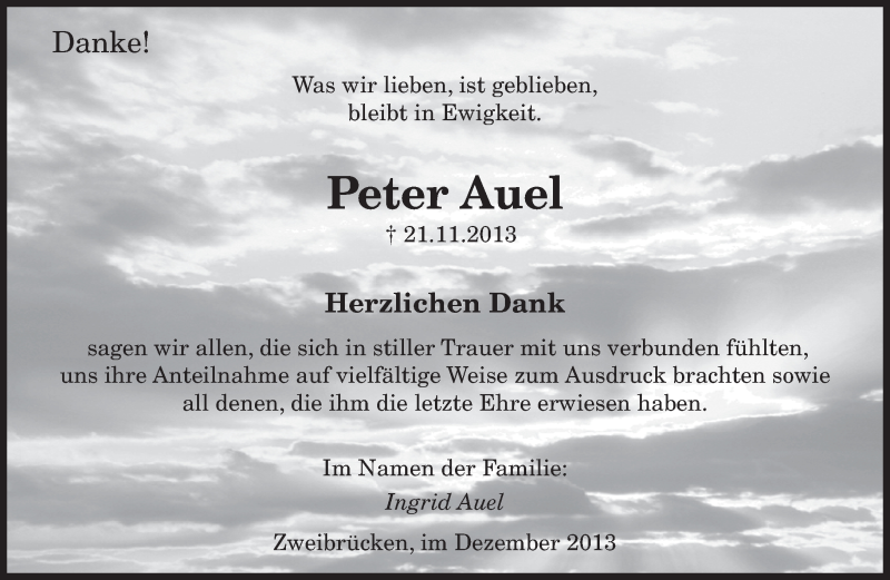 Traueranzeigen Von Peter Auel Saarbruecker Zeitung Trauer De