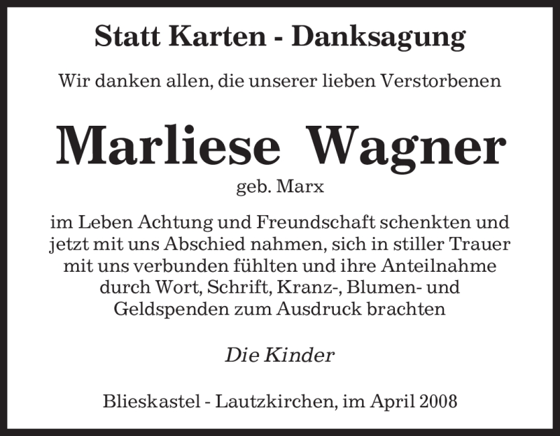 Traueranzeigen Von Marliese Wagner Saarbruecker Zeitung Trauer De