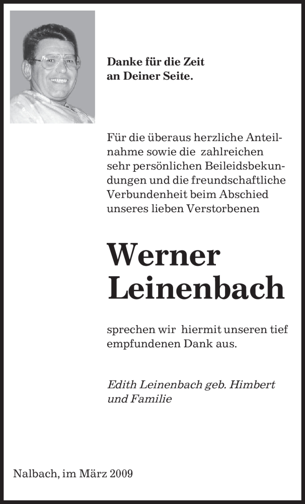 Traueranzeigen Von Werner Leinenbach Saarbruecker Zeitung Trauer De