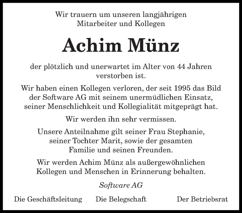  Traueranzeige für Achim Münz vom 22.05.2015 aus saarbruecker_zeitung