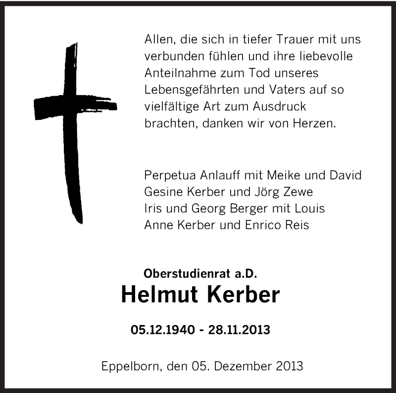 Traueranzeige für Helmut Kerber vom 17.12.2013 aus saarbruecker_zeitung