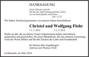 Traueranzeige von Christel und Wolfgang Flohr von saarbruecker_zeitung