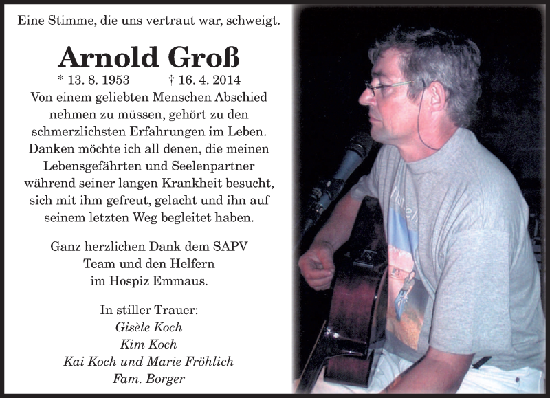  Traueranzeige für Arnold Josef Groß vom 03.05.2014 aus saarbruecker_zeitung