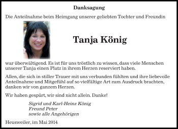 Traueranzeige von Tanja König von saarbruecker_zeitung