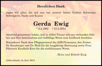Traueranzeige von Gerda Ewig von saarbruecker_zeitung