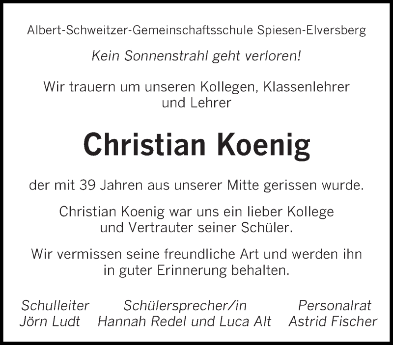  Traueranzeige für Christian Koenig vom 31.05.2014 aus saarbruecker_zeitung