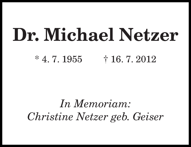  Traueranzeige für Michael Netzer vom 16.07.2014 aus saarbruecker_zeitung