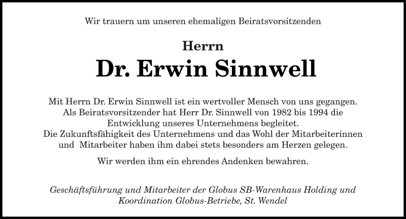  Traueranzeige für Erwin Sinnwell vom 20.09.2014 aus saarbruecker_zeitung