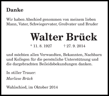 Traueranzeige von Walter Brück von saarbruecker_zeitung