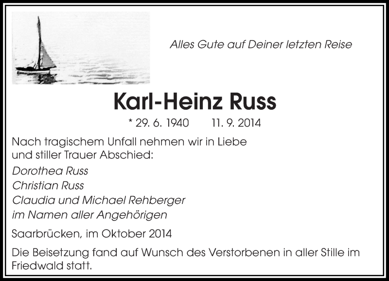  Traueranzeige für Karl-Heinz Russ vom 25.10.2014 aus saarbruecker_zeitung