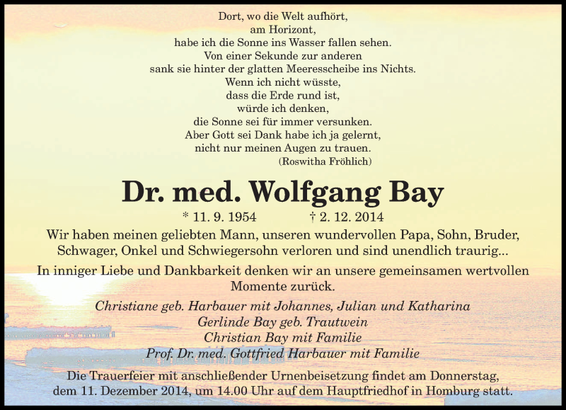  Traueranzeige für Wolfgang Bay vom 05.12.2014 aus saarbruecker_zeitung