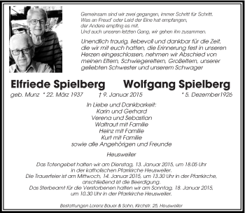 Traueranzeige von Elfriede und Wolfgang Spielberg von saarbruecker_zeitung