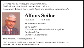 Traueranzeige von Alfons Seiler von saarbruecker_zeitung