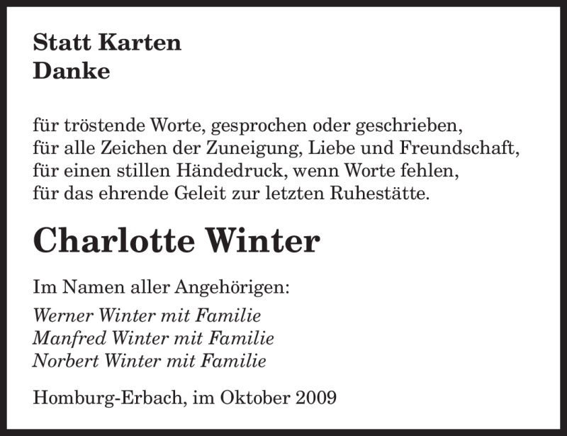 Traueranzeigen Von Charlotte Winter Saarbruecker Zeitung Trauer De