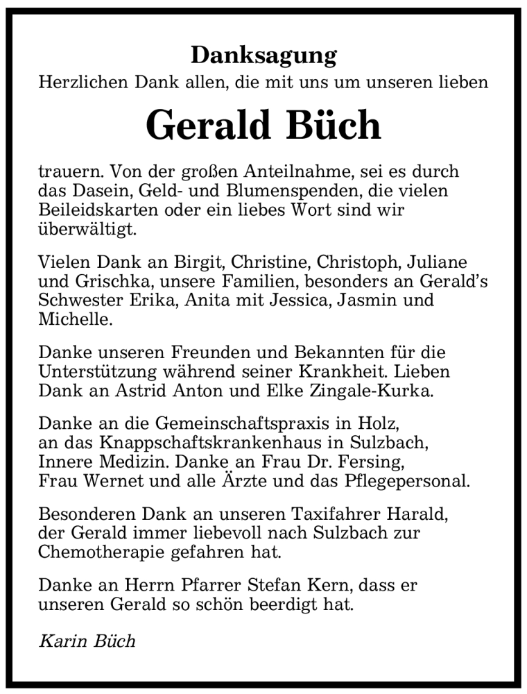 Traueranzeigen Von Gerald B Ch Saarbruecker Zeitung Trauer De