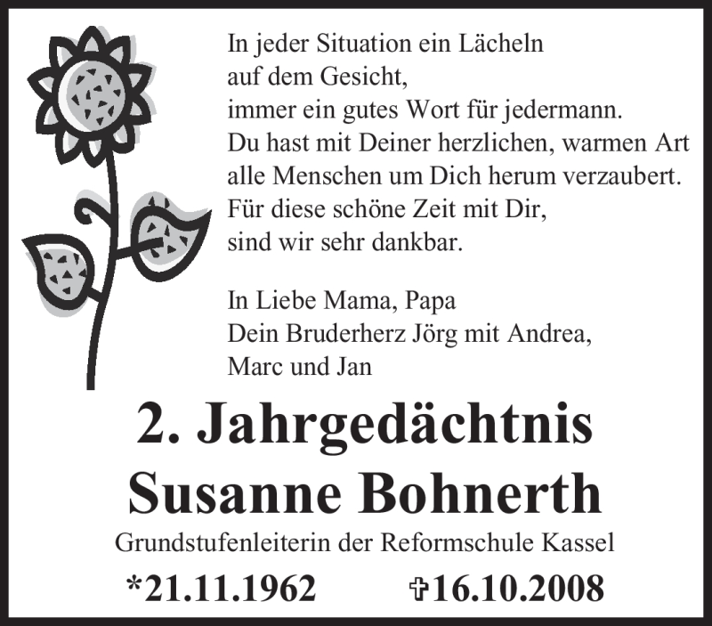  Traueranzeige für Susanne Bohnerth vom 16.10.2010 aus SAARBRÜCKER ZEITUNG