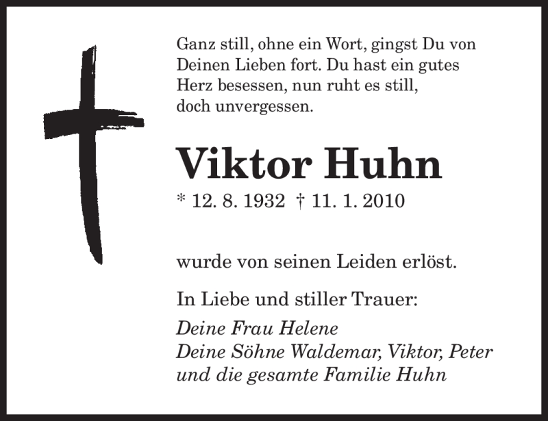 Traueranzeigen Von Viktor Huhn Saarbruecker Zeitung Trauer De