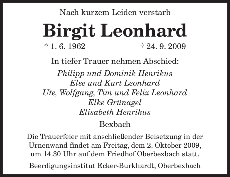 Traueranzeigen Von Birgit Leonhard Saarbruecker Zeitung Trauer De