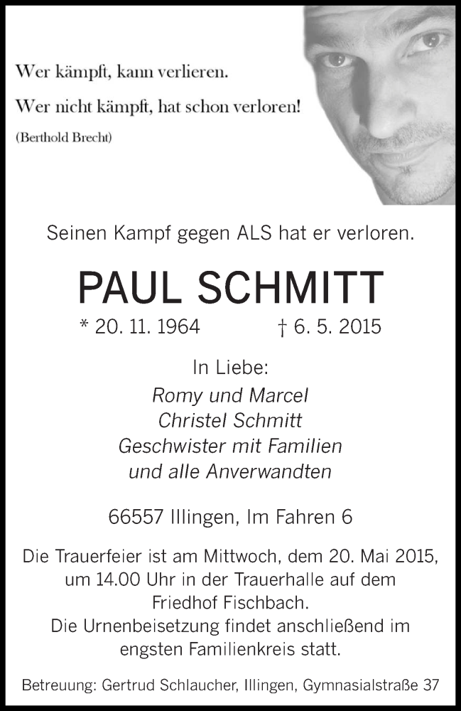 Traueranzeige für Paul Schmitt vom 16.05.2015 aus saarbruecker_zeitung