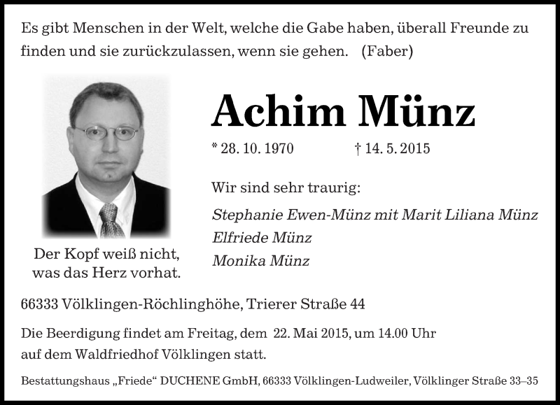  Traueranzeige für Achim Münz vom 20.05.2015 aus saarbruecker_zeitung