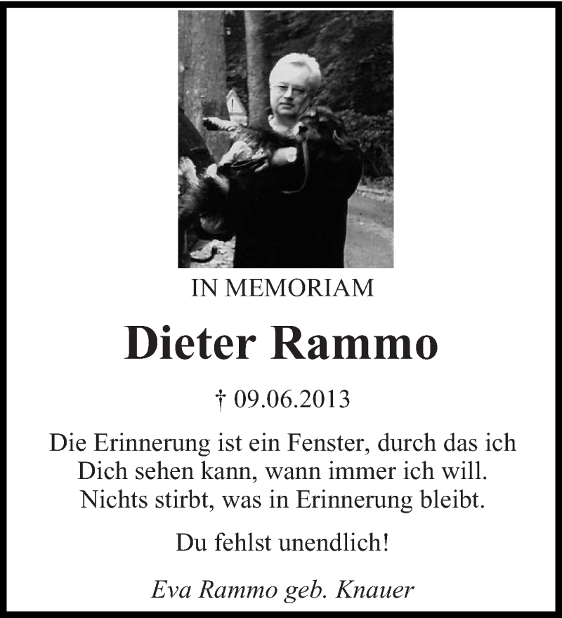  Traueranzeige für Dieter Rammo vom 06.06.2015 aus saarbruecker_zeitung