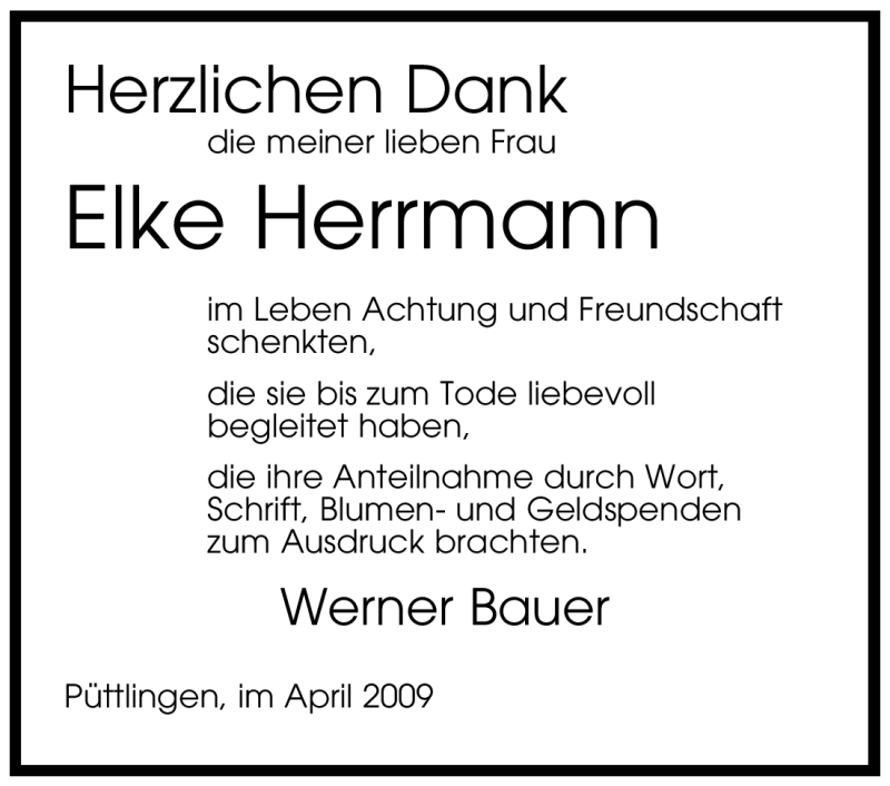  Traueranzeige für Elke Herrmann vom 11.04.2009 aus SAARBRÜCKER ZEITUNG
