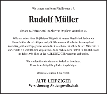 Traueranzeigen von Rudolf Müller Saarbruecker Zeitung Trauer de