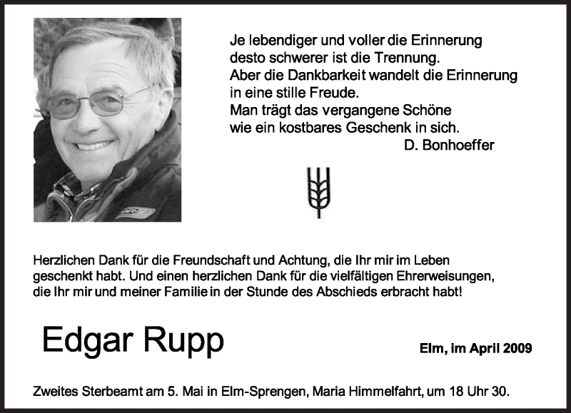 Traueranzeigen Von Edgar Rupp Saarbruecker Zeitung Trauer De