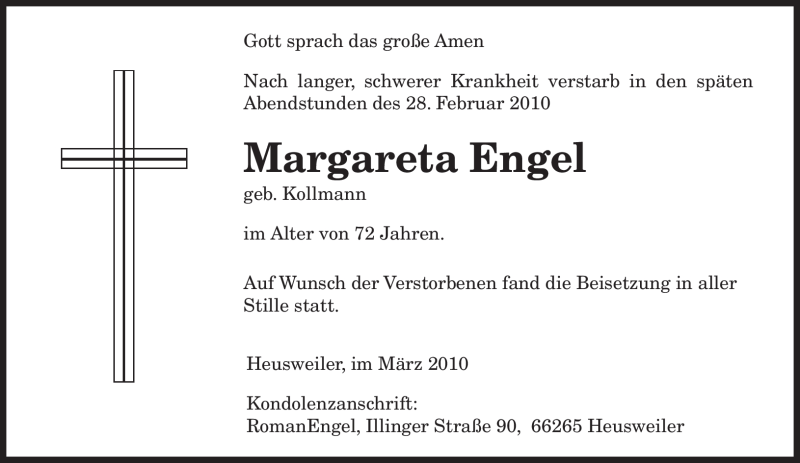 Traueranzeigen Von Margareta Engel Saarbruecker Zeitung Trauer De