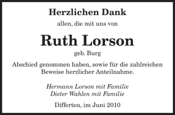 Traueranzeige von Ruth Lorson von SAARBRÜCKER ZEITUNG