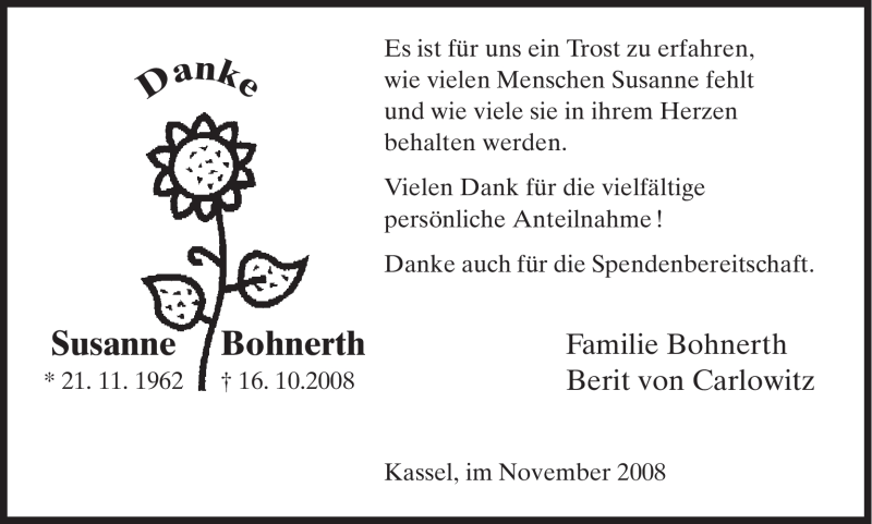  Traueranzeige für Susanne Bohnerth vom 22.11.2008 aus SAARBRÜCKER ZEITUNG