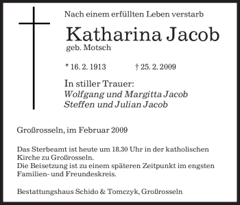 Traueranzeigen Von Katharina Jacob Saarbruecker Zeitung Trauer De